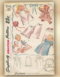2342 40s BABY DRESS LENGTHS, COAT LENGTHS, BONNET, SLIPS, BOOTIES TRANSFER PATTERN ONE SIZE